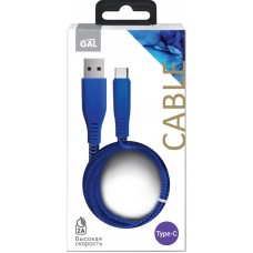 Кабель GAL 6145 USB A – Type-C 2A, нейлоновый, плоский, синий, 1м, Китай