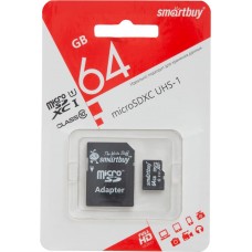 Купить Карта памяти SMARTBUY micro SDXC 64GB Class 10 UHS-1, с адаптером SD, Тайвань в Ленте