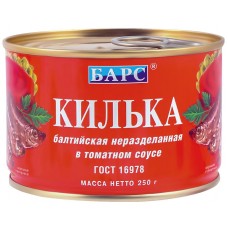 Купить Килька БАРС Балтийская в томатном соусе неразделанная, 250г, Россия, 250 г в Ленте