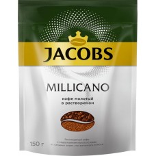 Купить Кофе растворимый с добавлением молотого JACOBS Millicano натуральный сублимированный, 150г, Россия, 150 г в Ленте