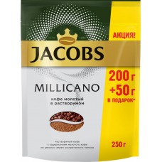 Кофе растворимый с добавлением молотого JACOBS Millicano натуральный сублимированный, 250г, Россия, 250 г