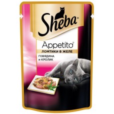 Купить Корм для кошек SHEBA Appetito говядина/кролик желе, Россия, 85 г в Ленте