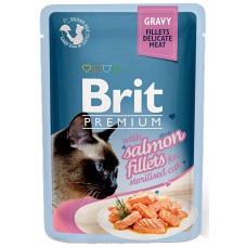 Корм консервированный для кошек BRIT Premium Cat кусочки филе лосося в соусе, 85г, Чехия, 85 г