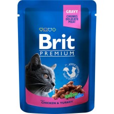Купить Корм консервированный для кошек BRIT Premium Cat с курицей и индейкой, 100г, Чехия, 100 г в Ленте