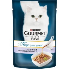 Корм консервированный для кошек GOURMET Perle соус де-люкс с телятиной в роскошном соусе, 85г, Россия, 85 г
