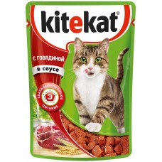 Купить Корм консервированный для кошек KITEKAT с сочными кусочками говядины в соусе, 85г, Россия, 85 г в Ленте