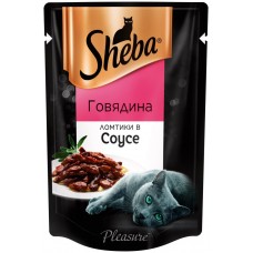 Корм консервированный для кошек SHEBA ломтики в соусе с говядиной, 85г, Россия, 85 г
