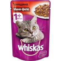 Корм консервированный для кошек WHISKAS Мини-филе с говядиной, 85г, Россия, 85 г