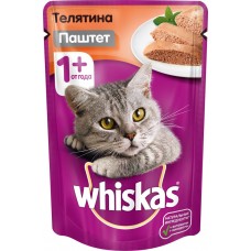 Корм консервированный для кошек WHISKAS Паштет с телятиной, 85г, Россия, 85 г