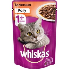 Корм консервированный для кошек WHISKAS Рагу с телятиной, 85г, Россия, 85 г