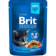 Корм консервированный для котят BRIT Premium Cat Pouches Chicken Chunks for Kitten c курочкой, 100г, Чехия, 100 г