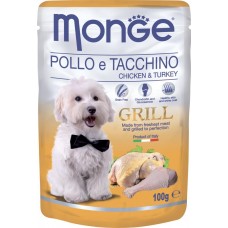 Корм консервированный для собак MONGE Dog Grill Pouch Курица с индейкой, 100г, Италия, 100 г