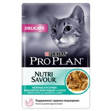 Корм консервированный для взрослых кошек PURINA PRO PLAN Nutri Savour с океанической рыбой в соусе, при чувствительном пищеварении или с особыми предпочтениями в еде, 85г, Россия, 85 г
