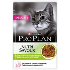 Корм консервированный для взрослых кошек PURINA PRO PLAN Nutri Savour с ягненком в соусе, при чувствительном пищеварении или с особыми предпочтениями в еде, 85г, Россия, 85 г
