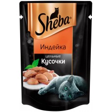 Корм консервированный для взрослых кошек SHEBA цельные кусочки с индейкой, 80г, Россия, 80 г
