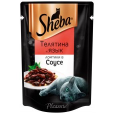 Корм консервированный для взрослых кошек SHEBA Pleasure из телятины и языка, 85г, Россия, 85 г