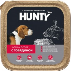 Купить Корм консервированный для взрослых собак HUNTY кусочки в соусе с говядиной, 300г, Россия, 300 г в Ленте