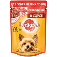 Купить Корм консервированный для взрослых собак PEDIGREE Mini с говядиной в соусе, для мелких пород, полнорационный, 85г, Россия, 85 г в Ленте