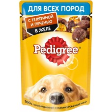 Корм консервированный для взрослых собак PEDIGREE желе с телятиной и печенью, для всех пород, 85г, Россия, 85 г
