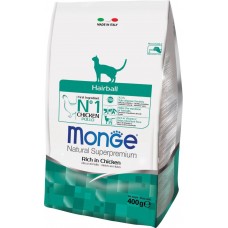Корм сухой для кошек MONGE Cat Hairball, для выведения шерсти, 400г, Италия, 400 г