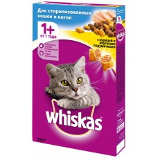 Корм сухой для кошек WHISKAS Вкусные подушечки с курицей, для стерилизованных кошек, 350г, Россия, 350 г