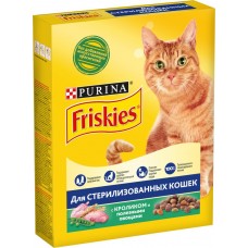 Купить Корм сухой для взрослых кошек FRISKIES с кроликом и полезными овощами, для стерилизованных, 300г, Россия, 300 г в Ленте