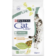 Корм сухой для взрослых кошек PURINA CAT CHOW с домашней птицей, для стерилизованных и кастрированных, 1,5кг, Россия, 1,5 кг