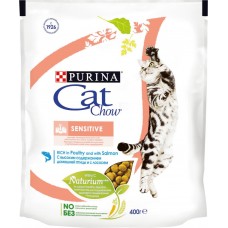 Купить Корм сухой для взрослых кошек PURINA CAT CHOW с домашней птицей и лососем, при чувствительном пищеварении, 400г, Россия, 400 г в Ленте