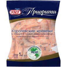 Креветки VICI королевские варено-мороженые 30/40 в панцире, 1кг, Россия, 1000 г