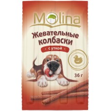 Купить Лакомство для собак MOLINA Жевательные колбаски с уткой, Китай, 36 г в Ленте