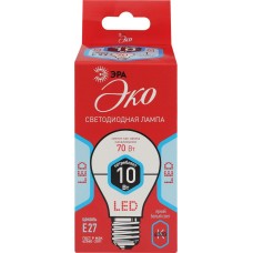 Лампа светодиодная ЭРА Эко 10Вт E27, холодный свет, груша, Китай
