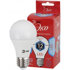 Лампа светодиодная ЭРА Эко 12Вт E27, холодный свет, груша, Китай