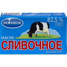 Масло сладкосливочное ЭКОМИЛК Традиционное 82,5%, без змж, 380г, Россия, 380 г