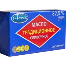 Масло сладкосливочное ЭКОМИЛК Традиционное несоленое 82,5%, без змж, 180г, Россия, 180 г