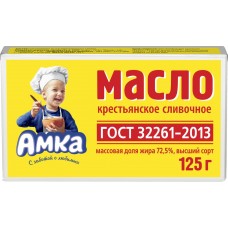Купить Масло сливочное АМКА Крестьянское 72,5% высший сорт, без змж, 125г, Россия, 125 г в Ленте