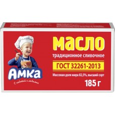 Купить Масло сливочное АМКА Традиционное 82,5% высший сорт, без змж, 185г, Россия, 185 г в Ленте