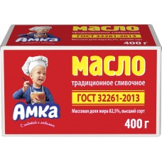 Масло сливочное АМКА Традиционное 82,5% высший сорт, без змж, 400г, Россия, 400 г