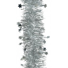 Мишура DECORIS со звездочками 200х10см цвет серебристый, винил 9900820, Китай