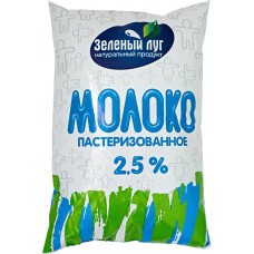 Молоко пастеризованное ЗЕЛЕНЫЙ ЛУГ 2,5% ГОСТ, без змж, 900г, Россия, 900 г
