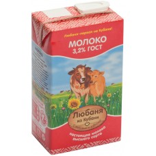Молоко ультрапастеризованное ЛЮБАНЯ ИЗ КУБАНИ 3,2%, без змж, 1000мл, Россия, 1000 мл