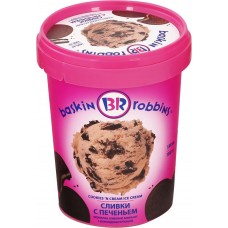 Мороженое BASKIN ROBBINS Сливки с печеньем, сливочное ванильное с шоколадным печеньем, без змж, 1000мл, Россия, 1000 мл