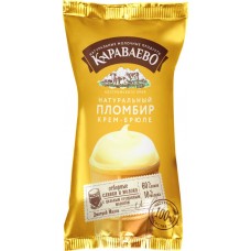 Мороженое КАРАВАЕВО Пломбир крем-брюле, без змж, вафельный стаканчик, 77г, Россия, 77 г