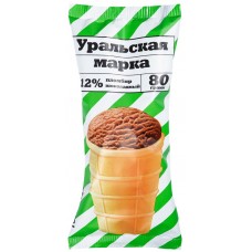 Купить Мороженое УРАЛЬСКАЯ МАРКА Пломбир шоколадный 12%, без змж, вафельный стаканчик, 80г, Россия, 80 г в Ленте