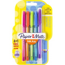Набор шариковых ручек PAPER MATE Ink Joy100 зеленый, голубой, оранжевый, фиолетовый, с колпачком Арт. 1842140, 5шт, Индия, 4 шт