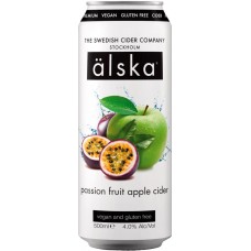 Напиток игристый ALSKA Пуаре Яблоко и маракуйя, 4%, ж/б, 0.5л, Швеция, 0.5 L
