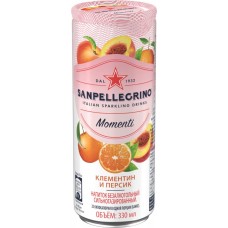 Напиток SANPELLEGRINO Мандарин и персик сильногазированный, 0.33л, Италия, 0.33 L