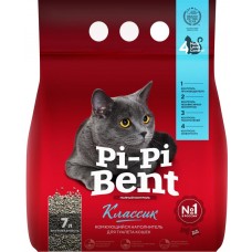 Наполнитель бентонитовый для кошачьего туалета PI-PI-BENT Классик комкующийся, 3кг, Россия, 3 кг