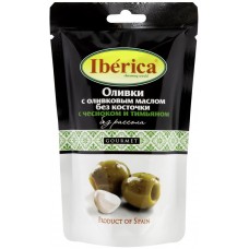 Оливки без косточек IBERICA с оливковым маслом, чесноком и тимьяном, 70г, Испания, 70 г