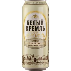Пиво светлое БЕЛЫЙ КРЕМЛЬ Белое пшеничное нефильтрованное, пастеризованное осветленное, 5,5%, ж/б, 0.45л, Россия, 0.45 L