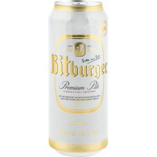 Пиво светлое BITBURGER фильтрованное непастеризованное, 4,8%, ж/б, 0.5л, Германия, 0.5 L